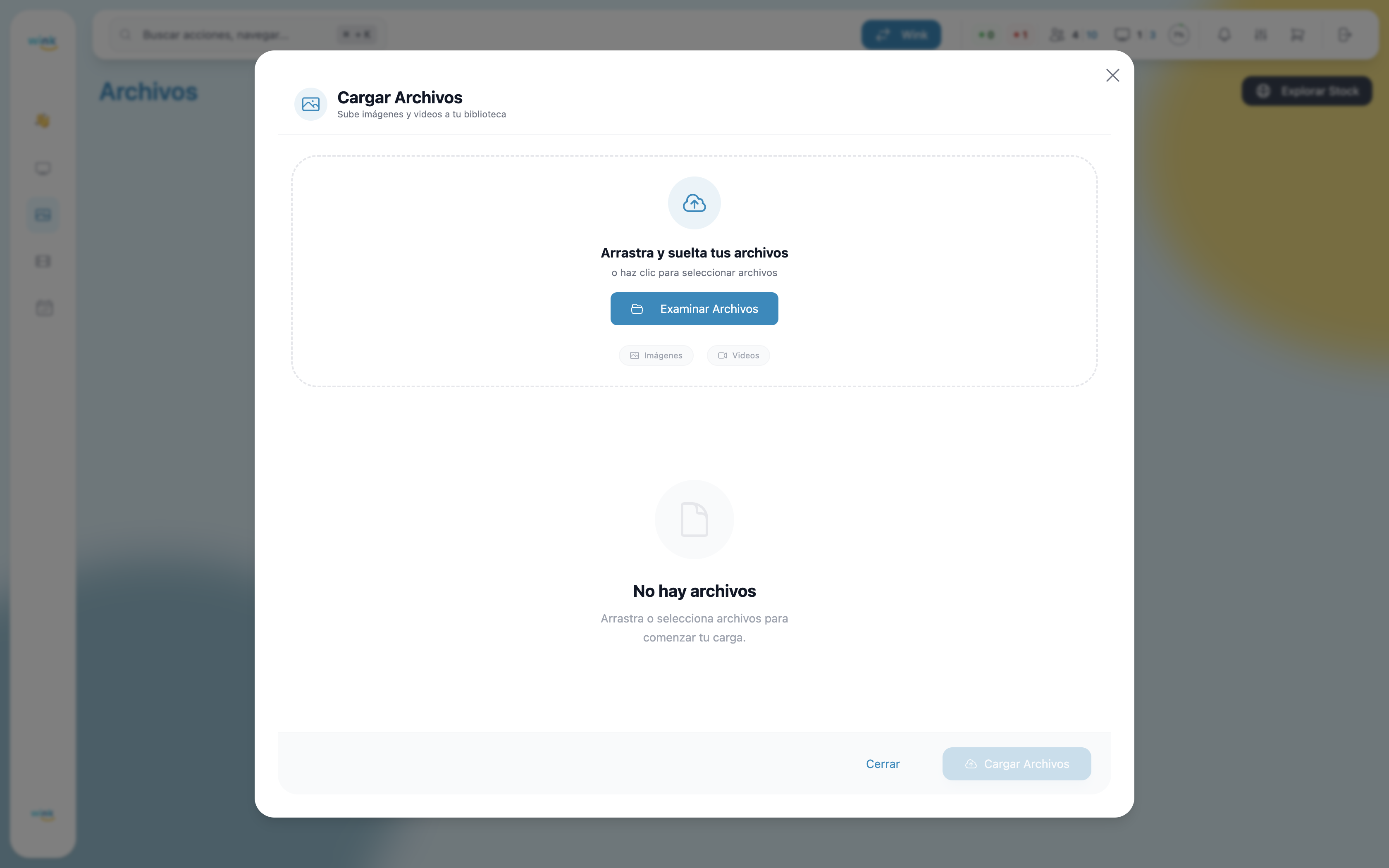 Upload modal — empty state