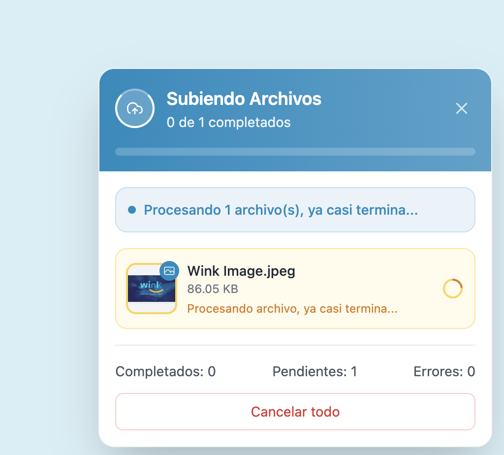 Progress modal — uploading