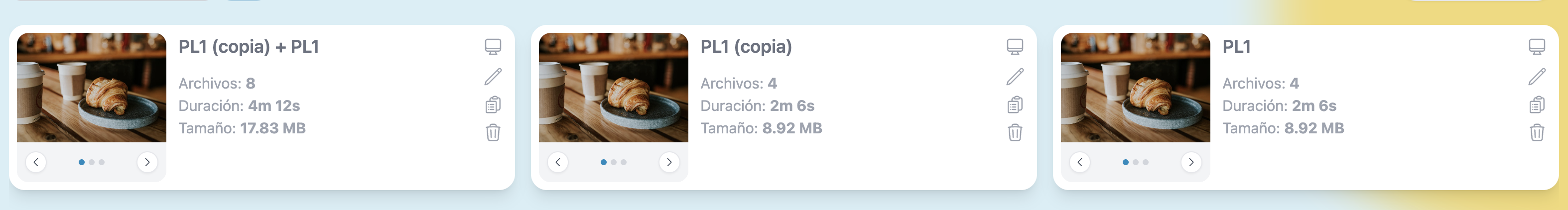 Playlists — after concatenation, three playlists shown
