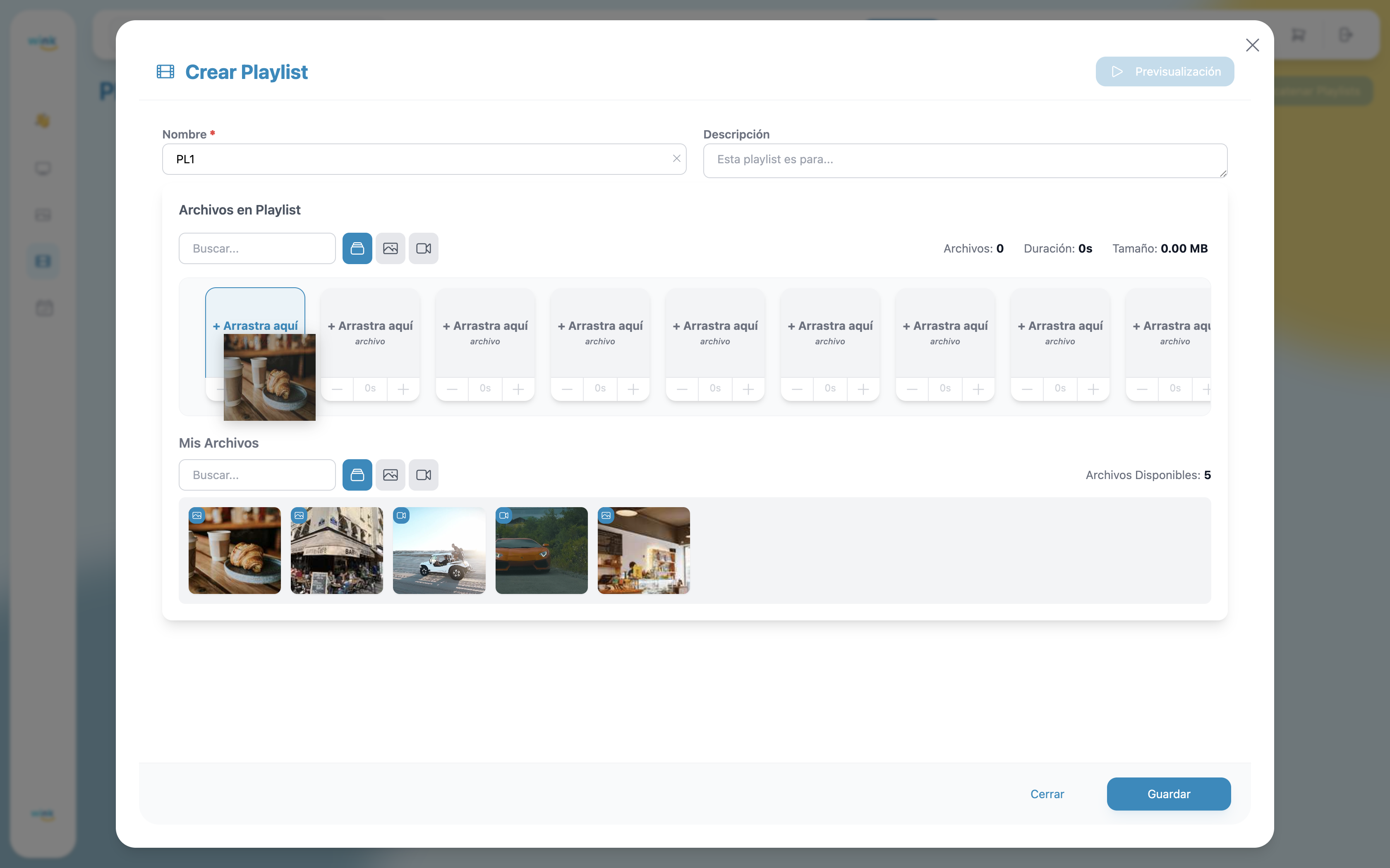 Playlist editor — dragging a file into a slot