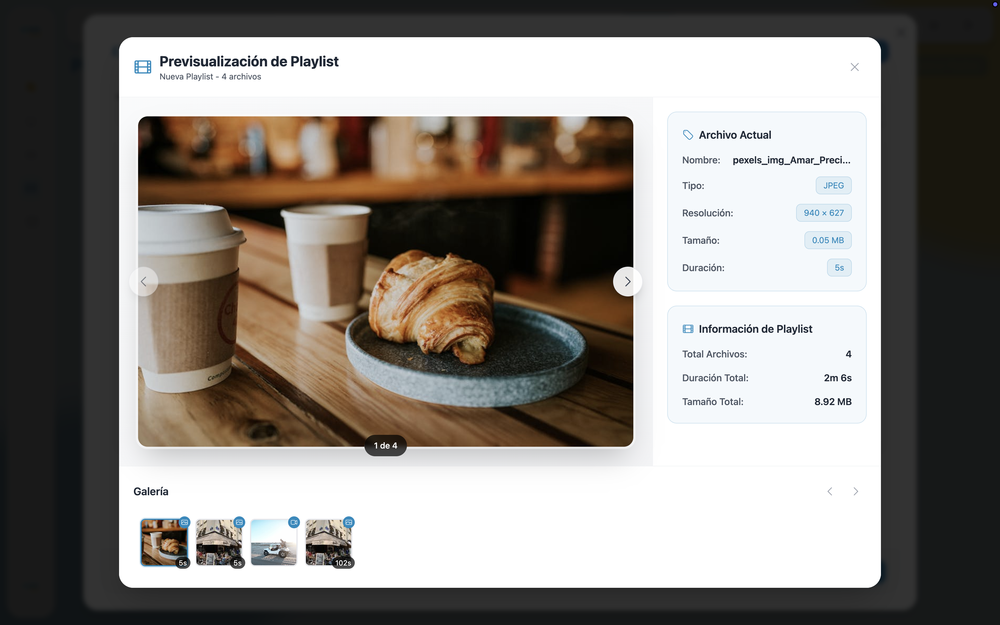 Playlist preview modal