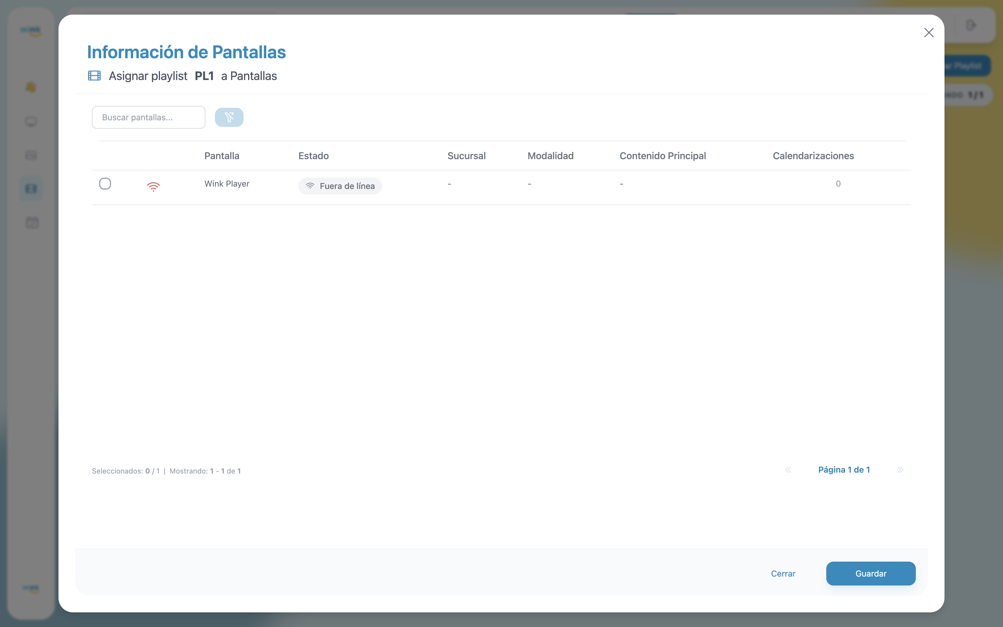 Assign Screens modal — no selection