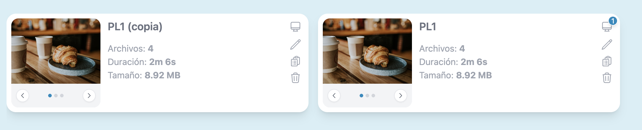 After duplication — two playlist cards