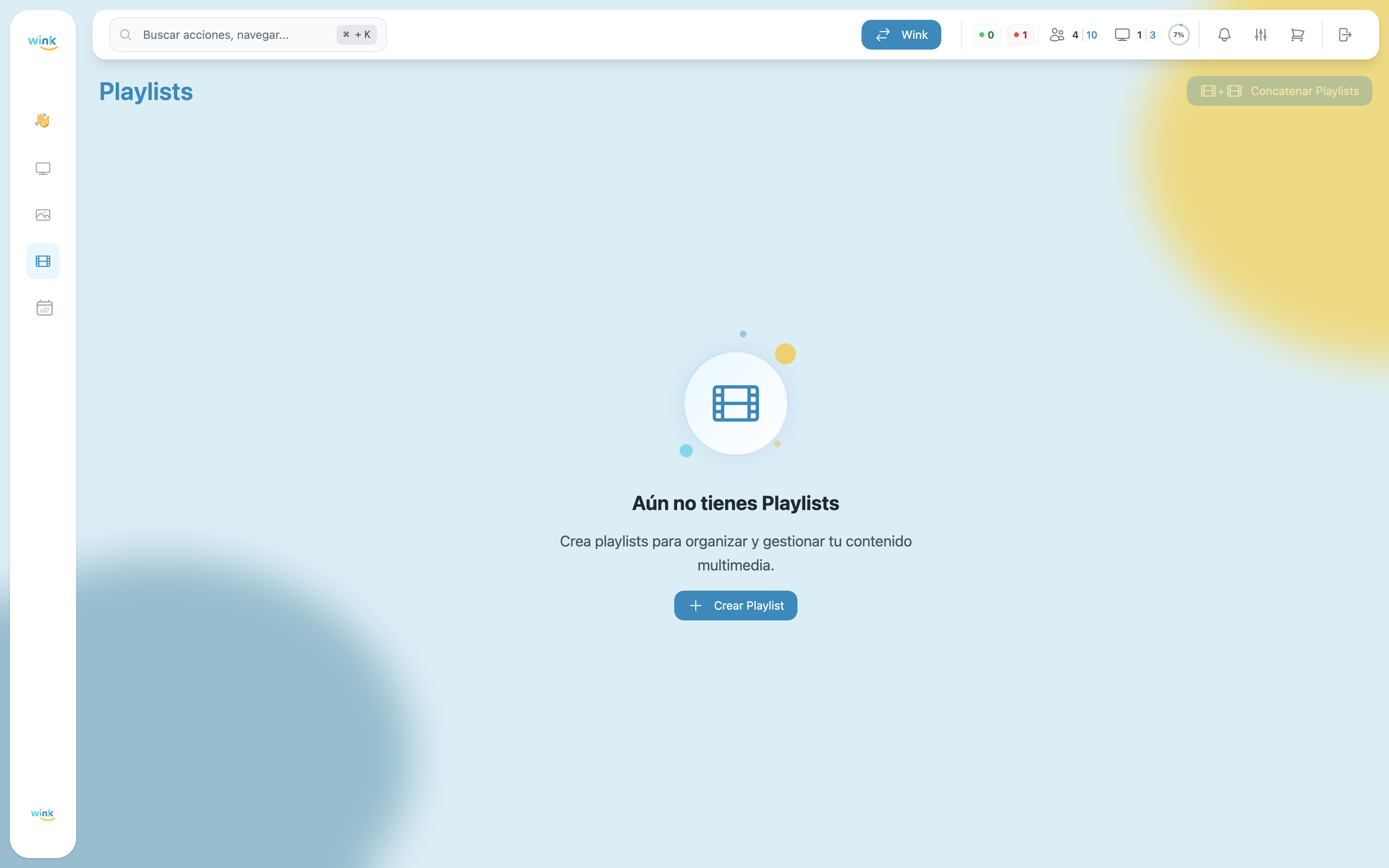 Playlists page — empty state