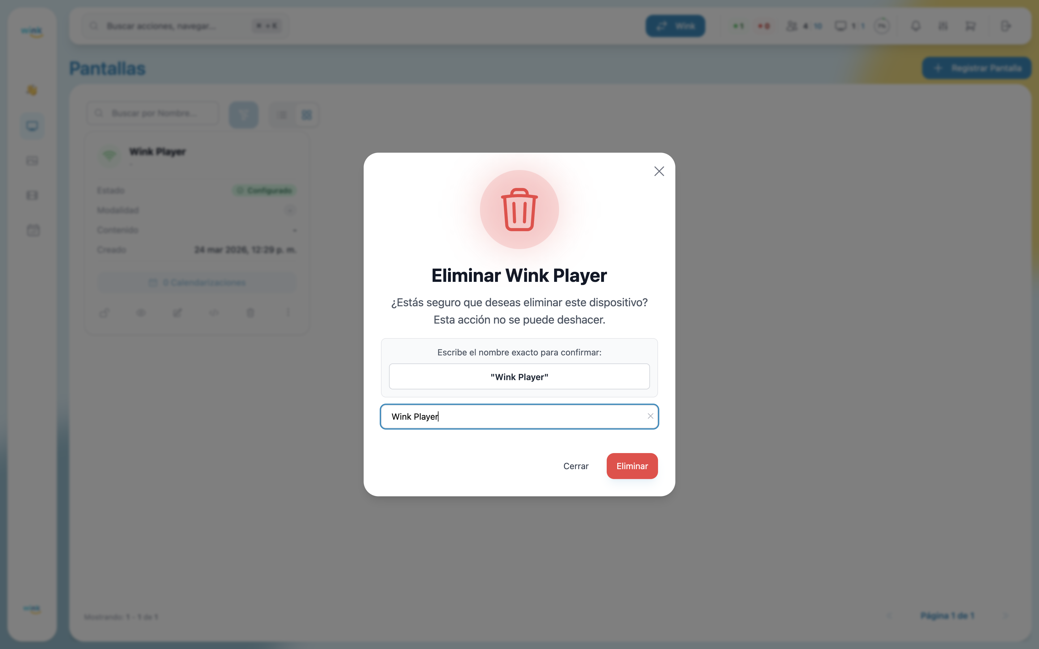 Delete confirmation modal