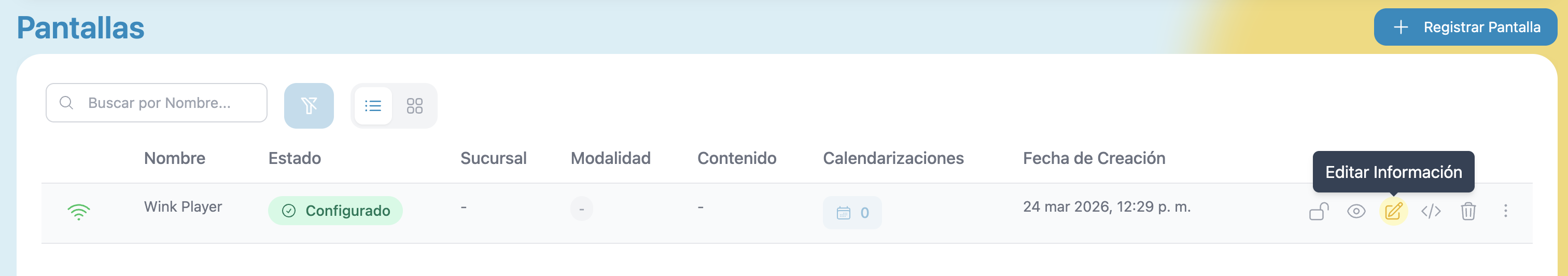 Edit button in list view