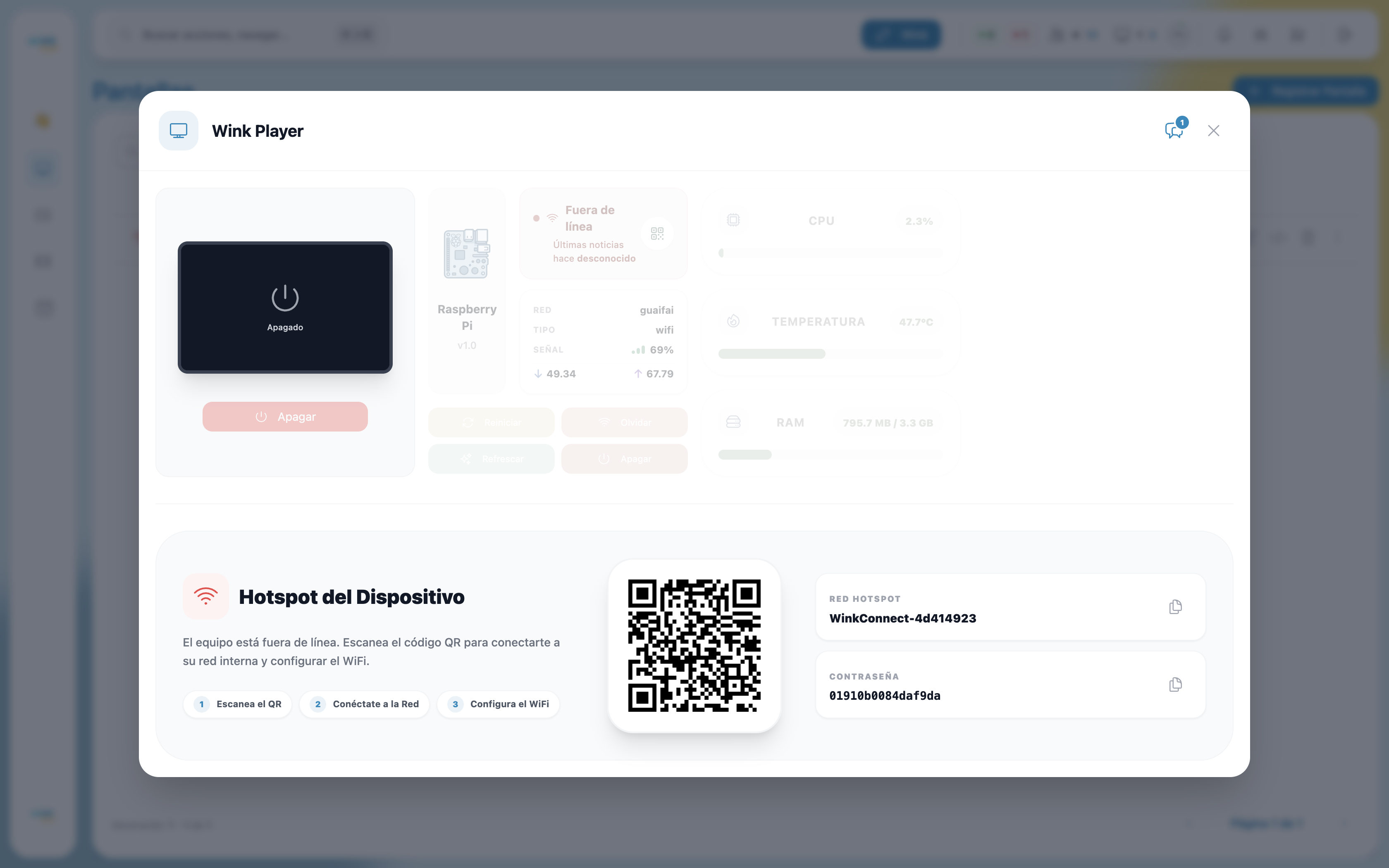 Device hotspot — offline panel