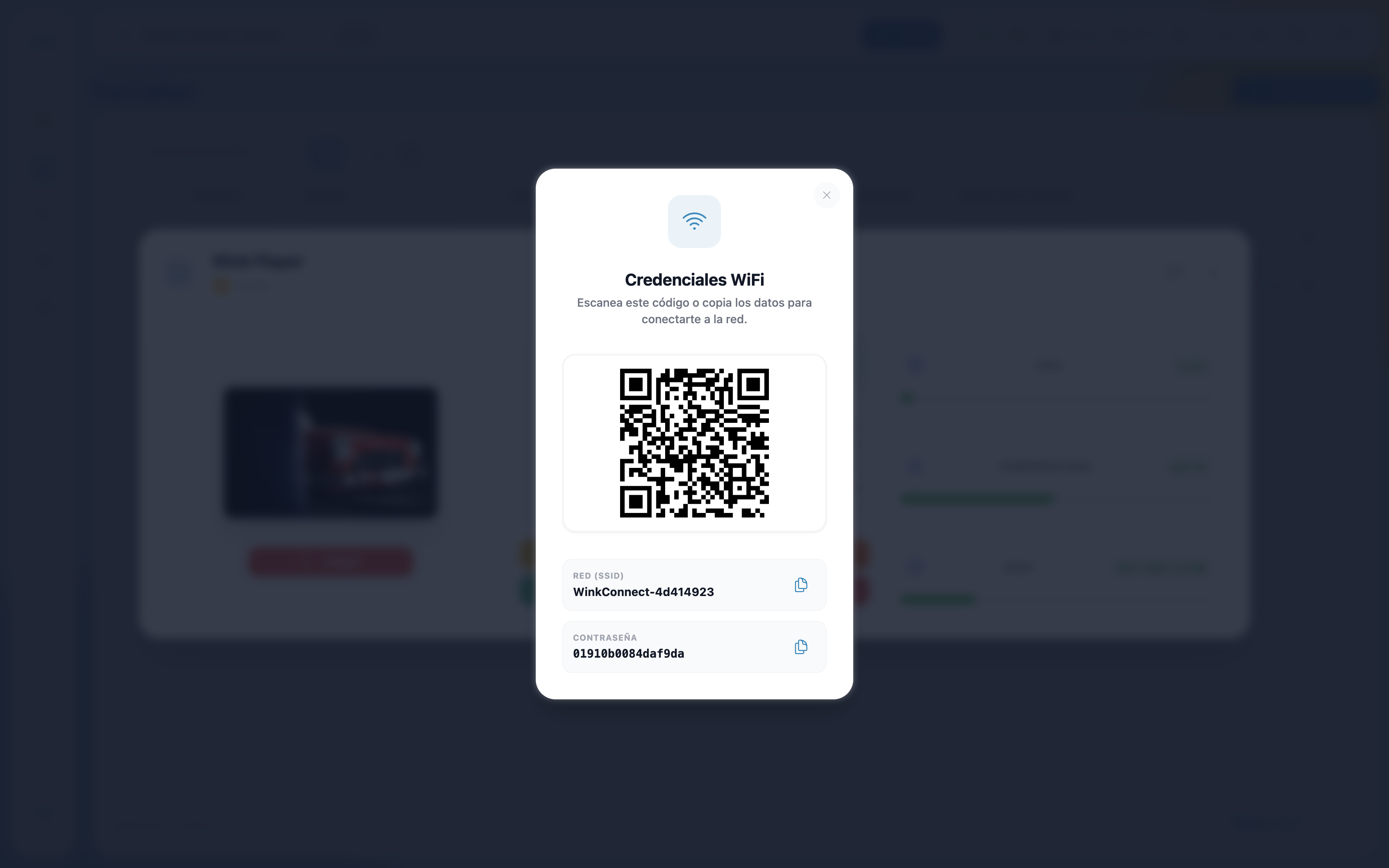 Wi-Fi credentials QR modal