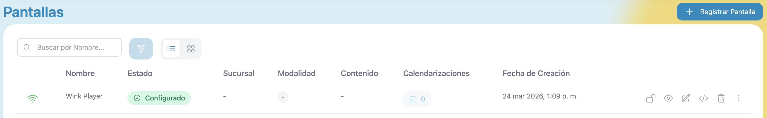 Registered player — list view